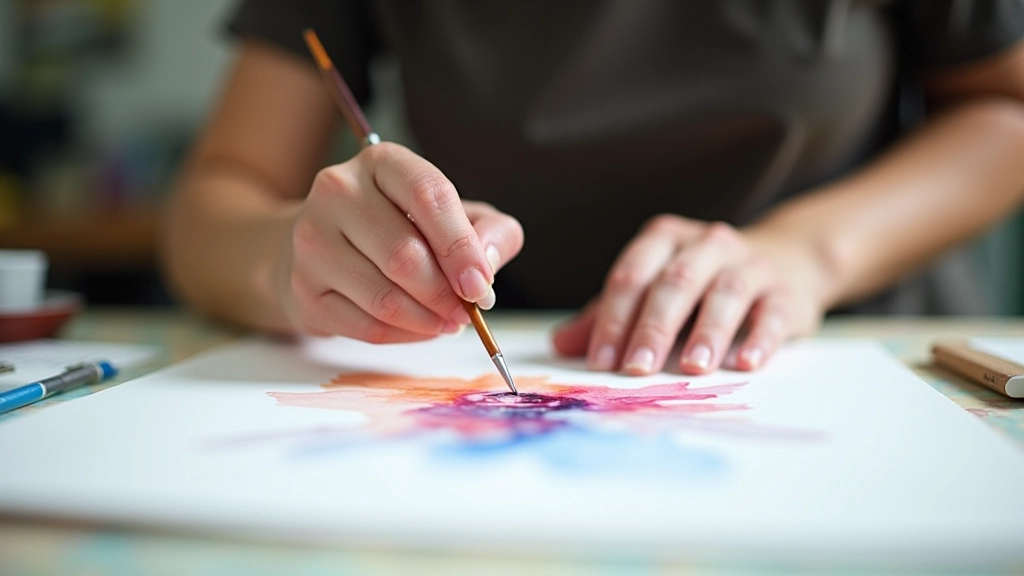 Artist's hands demonstrating wet-on-wet watercolour technique on watercolour paper with flowing pigments blending together